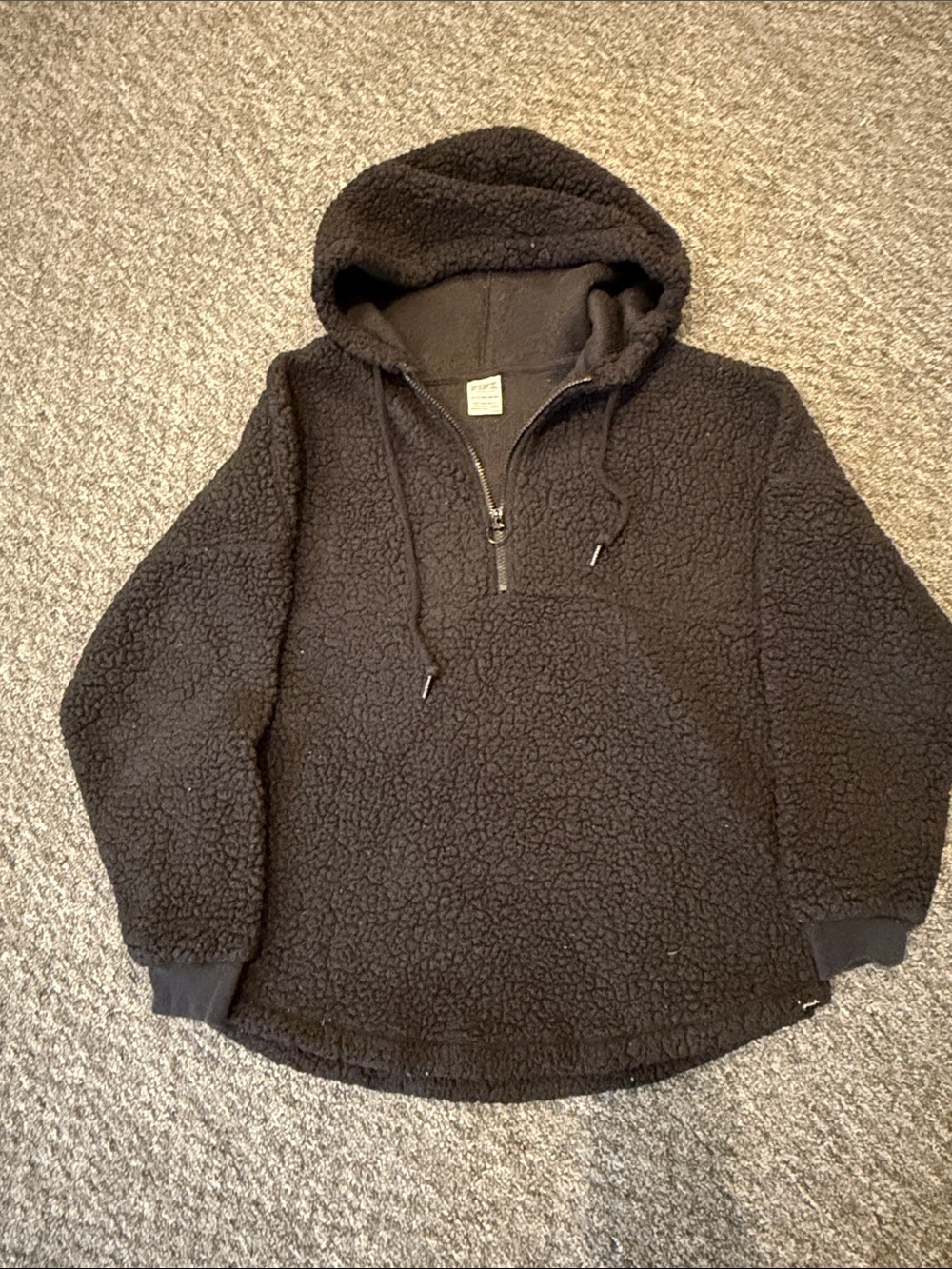 PINK Victoria's Secret Black Sherpa Quarter-Zip Hoodie